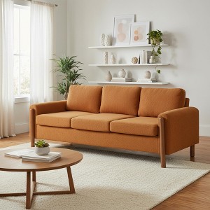 Homy Casa 83.86" Three-Seat Sofa with Curved Armrests & Integrated Wood Legs, Teddy Upholstery - 1 of 4
