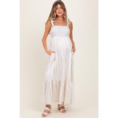 PinkBlush Peach Floral Floral Cotton Maternity Dress