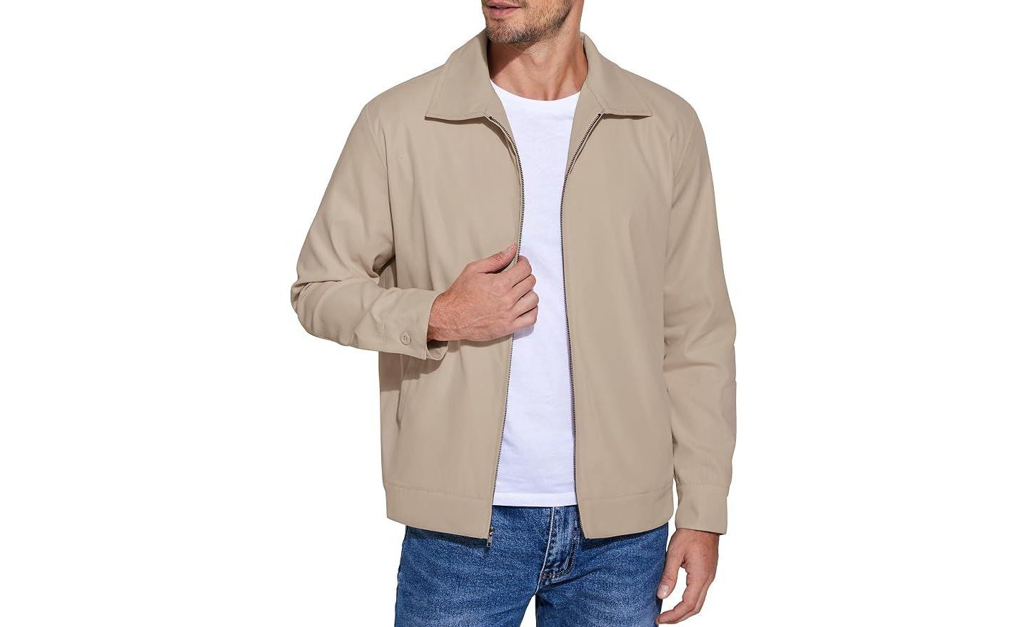 Мужская куртка COOFANDY Lightweight Zip Up Jacket Eisenhower Work Office Jackets Casual Golf Outwear Khaki, цвет: Хаки — фото 1
