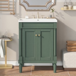 VYNXARIA 24'' Modern Green Bathroom Vanity with Top Sink - 2-Tier Storage Cabinet - 1 of 4