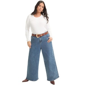 June + Vie by Roaman's Women's Plus Size June Fit High-Rise Jeans - 1 of 4