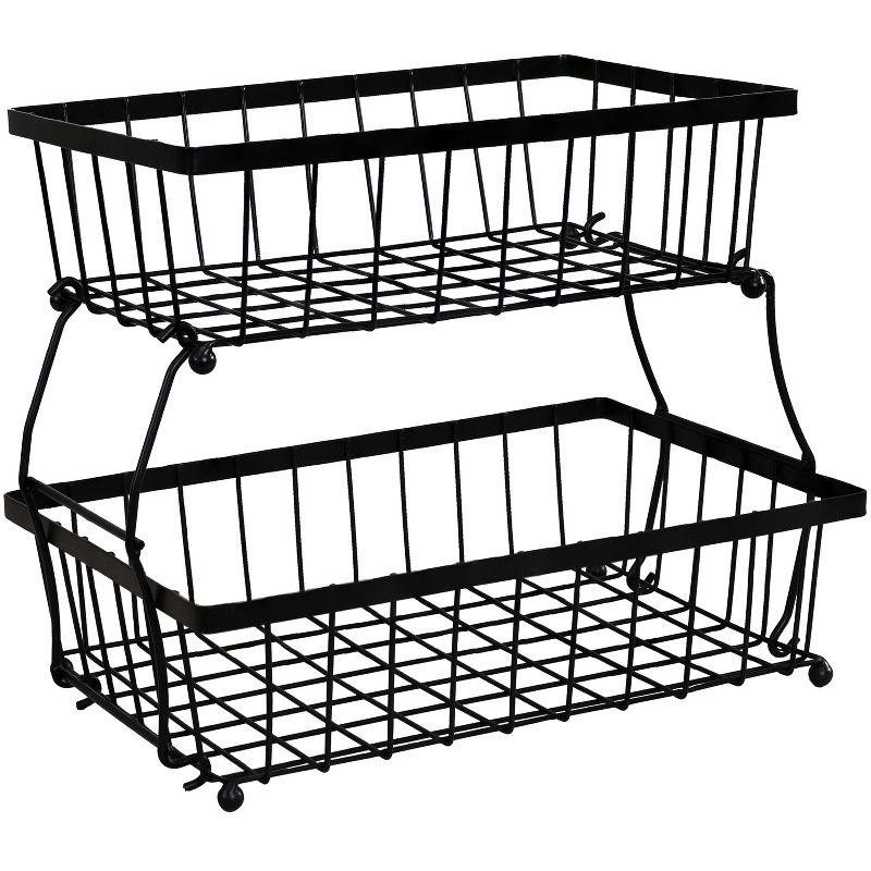 Sunnydaze Indoor Metal Wire 2-Tier Collapsible Tabletop Storage Basket - Black, 1 of 9