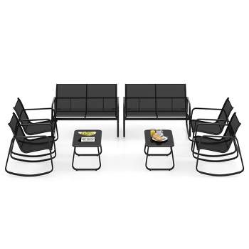 Tangkula 8 PCS Rocking Bistro Set Patio Furniture Set w/ Loveseat Rocking Chairs & Coffee Table