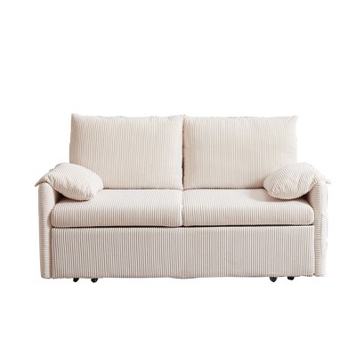 NicBex 65 Inch Corduroy Convertible Sleeper Sofa Bed with 2 Pillows,Pullout Bed and Side Pockets for Small Spaces,Living Room,Apartment