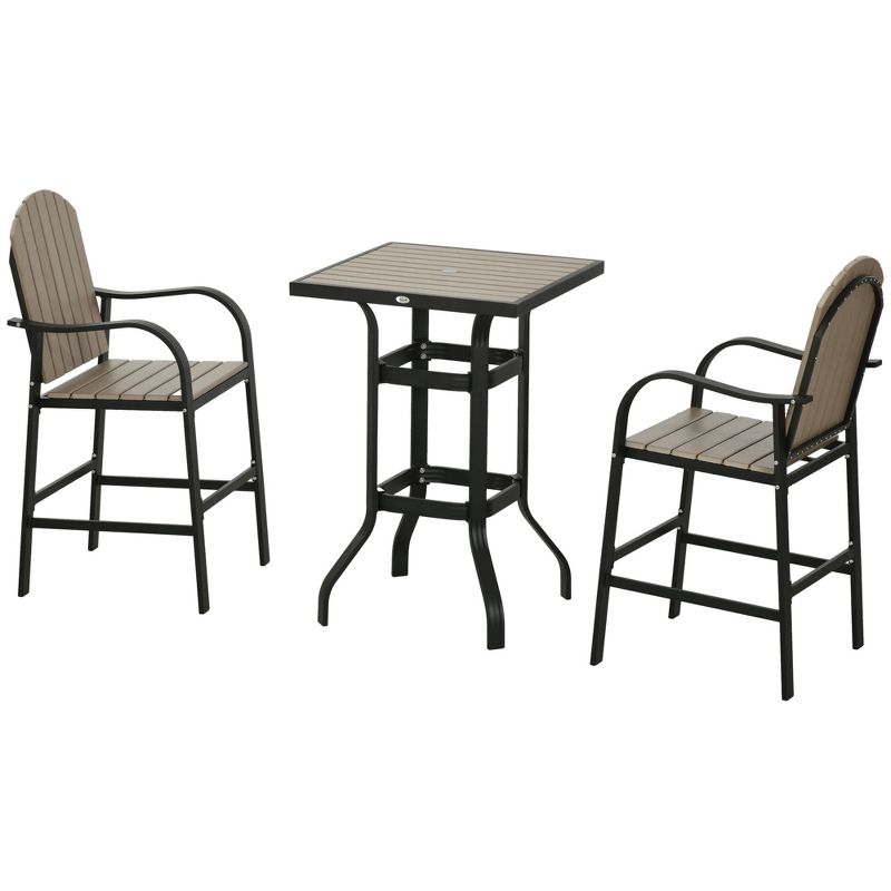 Outsunny 3 Piece Bar Height Patio Table and Chairs Set, Bistro Set with Umbrella Hole and Aluminum Frame, 4 of 7