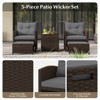 Tangkula Set of 5 Rattan Furniture w/ 2 Wicker Ottomans & Tempered Glass Coffee Table Patio Gray - 3 of 4