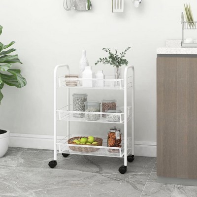 vidaXL 3-Tier Kitchen Trolley White 18.1 in.x10.2 in.x25.2 in. Iron