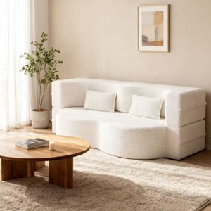 Homy Casa Convertible Bouclé Sofa Bed with Curved Design and Plush Cushions, for Living Room or Guest Space - 1 of 4
