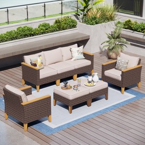 Captiva Designs 7pc Wicker Outdoor Patio Rattan Sectional Conversation Set with Cushioned Ottoman - 1 of 4