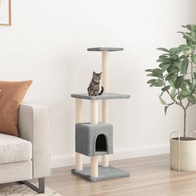 vidaXL Cat Tree Light grey Engineered wood, plush, sisal 40.9 in tall