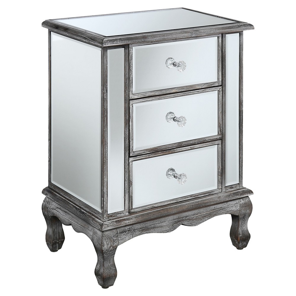 Photos - Coffee Table Gold Coast Vineyard Mirrored 3 Drawer End Table Weathered Gray/Mirror - Br