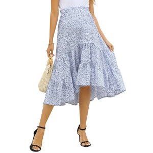 Clearlove Women's High Waist Floral Print Maternity Dress Maxi Skirt Flowy Swing A Line Long Skirts - 1 of 4
