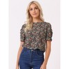 INSPIRE CHIC Women's Floral Summer Crew Neck Casual Shirred Short Sleeve Blouse - 3 of 4