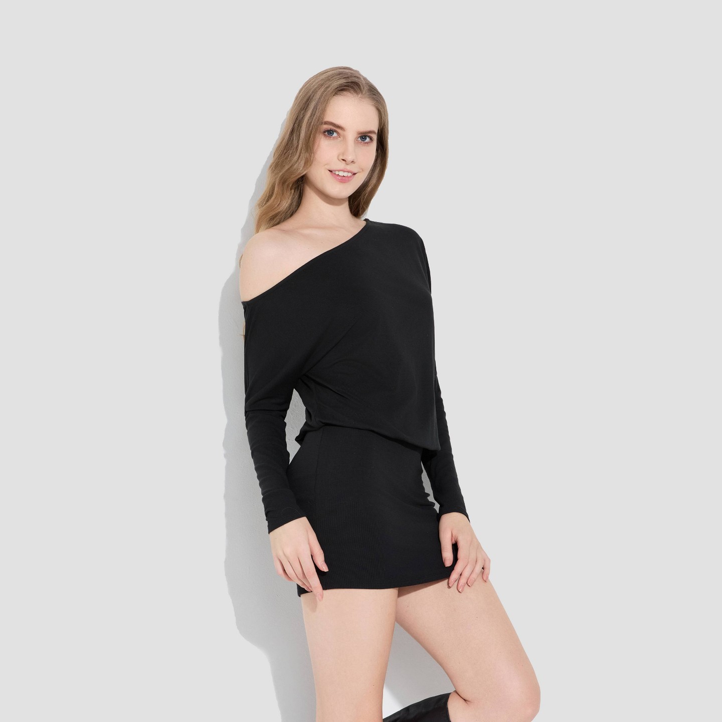 Женское платье Wild Fable Long Sleeve Knit Mini Bodycon, цвет: Чёрный — фото 4