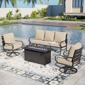 Captiva Designs 4pc Metal Patio seating Furniture Fire Pit Set with Swivel Chairs for Garden Porch Backyard - 1 of 4