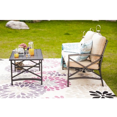 Beige Iron Frame Loveseat and Coffee Table Patio Set