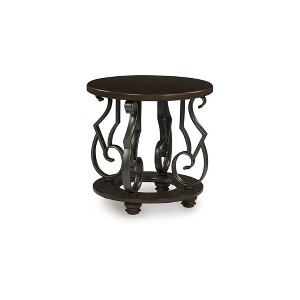 Signature Design by Ashley Frallyn Modern Round End Table with Faux Marble Top, 24" Diameter, Dark Brown - 1 of 4