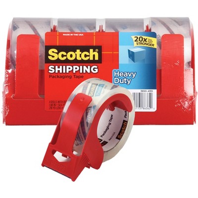 Scotch Heavy Duty Shipping Packaging Tape with Dispenser, 1.88 Inches x 54.6 Yards, Clear, Pack of 4
