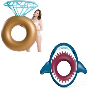 Jasonwell Inflatable Diamond Ring & Shark Pool Floats – Engagement, Bachelorette Party & Summer Fun Floats for Adults & Kids, Large Sizes - 1 of 4