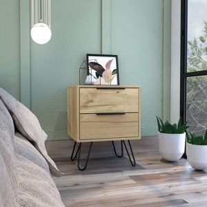 NicBex 2 Drawers Nightstand with Black Handle Design,Bedside Table with Hairpin Metal Legs,Modern Side Table for Bedroom - 1 of 4