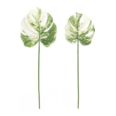 Variegated Green and White Philo Leaf Stems with Lights, Set of 12