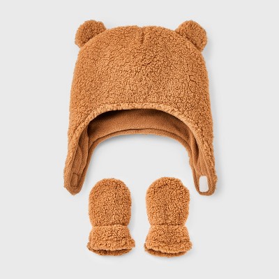 Image of Baby Bear Hat and Mitten Set - Cat & Jack™ Brown 6-12M