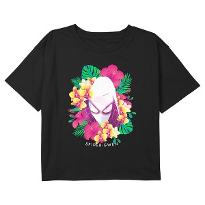 Girl's Marvel Spider-Gwen Tropical Floral Portrait Crop T-Shirt - 1 of 3