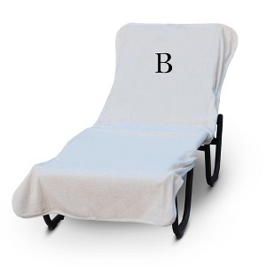 BC BARE COTTON Luxury Hotel & Spa Monogrammed Pool Chaise Lounge Cover, Standard Size 90 X 29 Inches - White - Black Block - 1 of 4