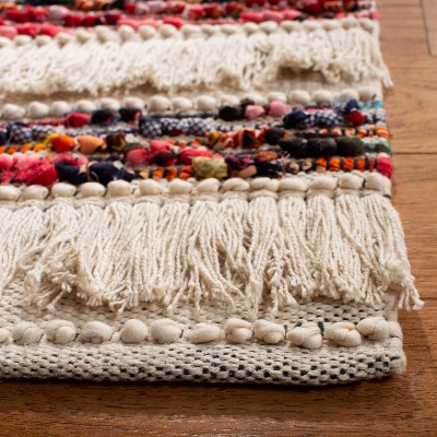 Ivory and Multicolor Striped Handwoven Wool Area Rug, 3' x 5'