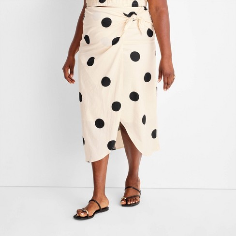 Relaxed Polka Dot Slit Midi Skirt