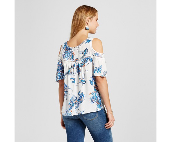 Women's Printed Cold Shoulder Knit Top - JohnPaulRichard - Ivory Combo L