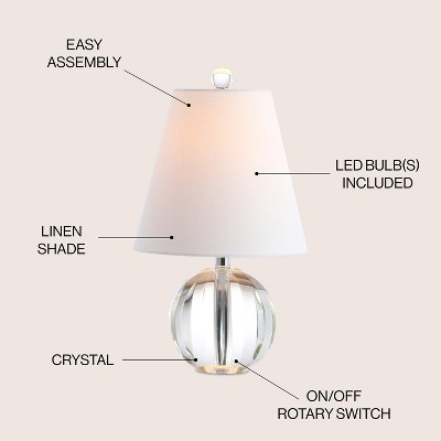Goddard 16" Clear Crystal Ball LED Table Lamp with White Linen Shade