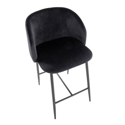 Fran Black Velvet and Metal 26" Counter Stools, Set of 2