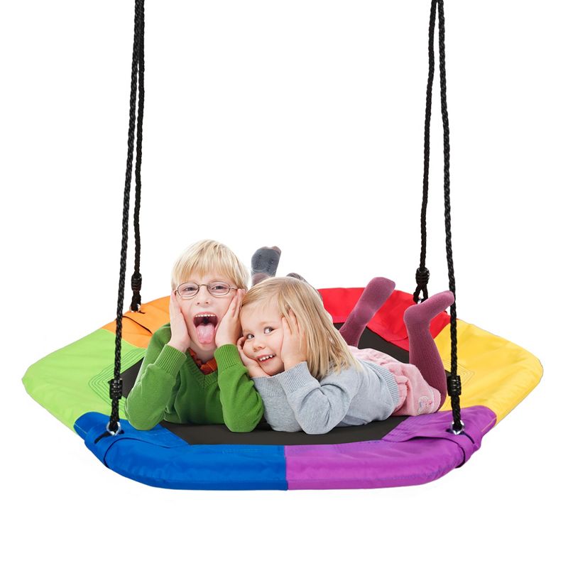 Costway 37 inch Hexagon Tree Swing with Adjustable Hanging Rope Colorful, 2 of 11
