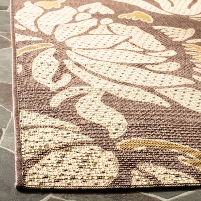 Light Chocolate and Cream Floral Synthetic Area Rug