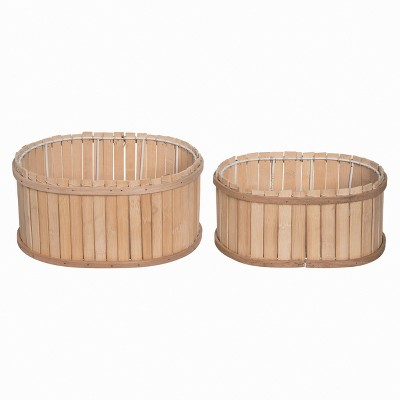 Transpac Wood 11" Brown Spring Bamboo Baskets Set of 2