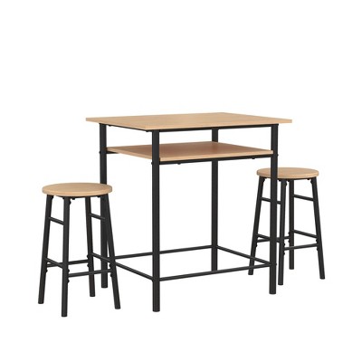 RealRooms Jace Kitchen 3 Piece Pub Set with Wood Finish and Metal Frame