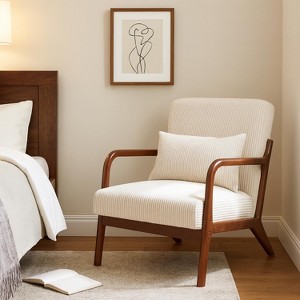 Homy Casa Mid-Century Wood Frame Accent Chair with Pillow – Modern Lounge Seating - 1 of 4