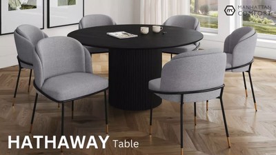 Natural Wood Round Dining Table with Ribbed Pedestal Base, 47.24"