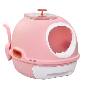 Gulches Pink Covered Cat Litter Box - Easy-Clean with Lid, Scoop, Enclosed Drawer & Skylight for Convenient Use - 1 of 4