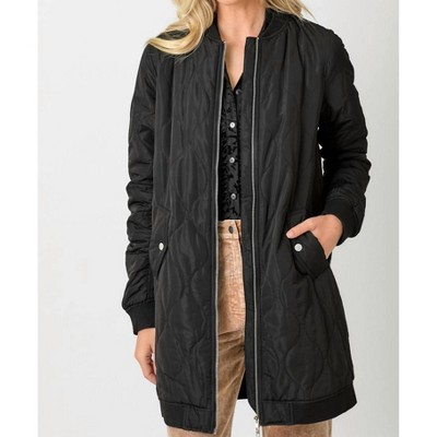 Women's Quilted Long Bomber Jacket - mystree