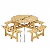 8 Person Outdoor Round Wood Picnic Table Set with 4 Built In Benches and Umbrella Hole for Backyard Garden Patio or Porch-The Pop Home - 4 of 4