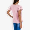 Anna-Kaci Women's V-Neck Short Sleeve Shirt with Soft Ruffle Sleeves and Textured Fabric for a Feminine Casual Look - 3 of 4