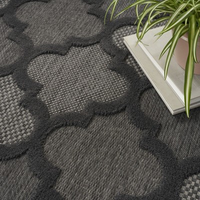 Charcoal Black Moroccan Trellis 7' x 10' Flatweave Area Rug