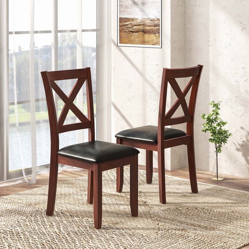 Costway Wooden Dining Chairs Set of 2 Kitchen Side Chair with Padded Seat Rubber Wood Legs, 2 of 8