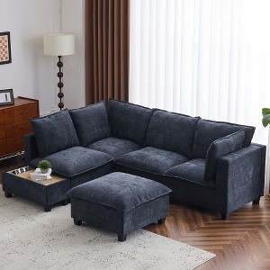 Whisen 90" U-shaped Sectional Sofa Modular Sofa Couch with a Movable Ottoman , a Coffee Table with Hidden Charging Devices - 1 of 4