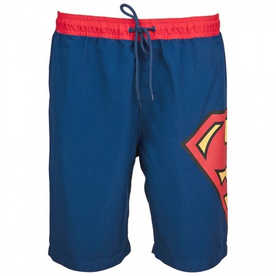 Superman Mens Superman Symbol Blue with Red Waistband Board Shorts - Medium (32-34) — фото 3