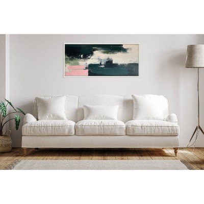 Emerald and Blush Abstract Canvas Print with White Frame