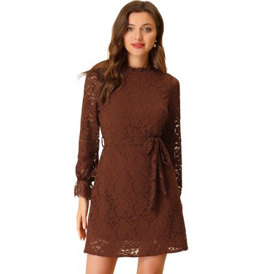 Allegra K Women's Elegant Ruffle Crew Neck Formal Elegant Mini Floral Lace Dress