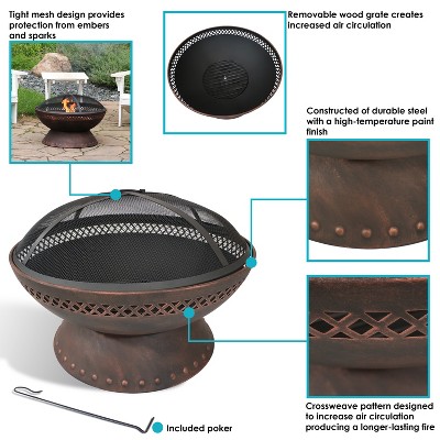 25-Inch Black Steel Wood Burning Fire Pit with Spark Screen